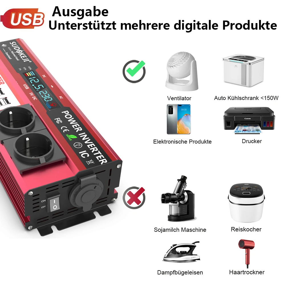 12V auf 220V 4000W Spitzenleis – Power Inverter 12V 220V 4000W Continuous Bewertung und Preis